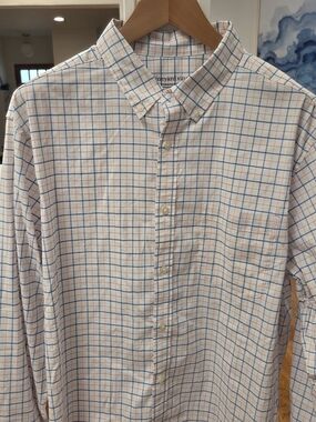 Vineyard Vines Mens (XL) White LS Performance Shirt Blue & Orange Windowpane NWT